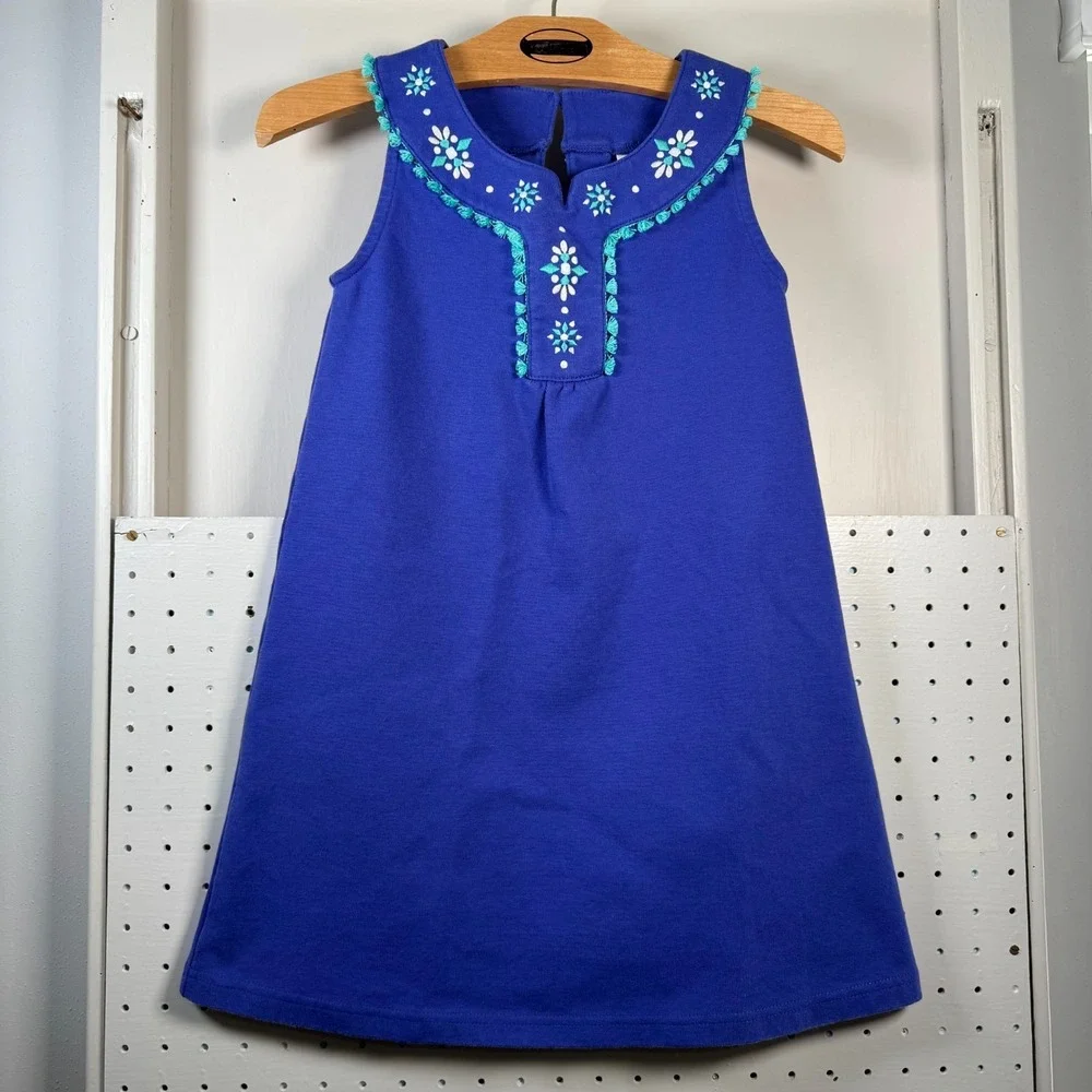 Gymboree Shift Dress Size 8 Blue Safari Embroidered Tassel Sleeveless‎ Summer